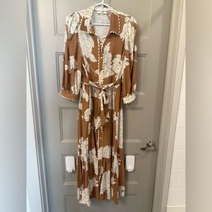 Entro Brown and Cream Floral Maxi Dress